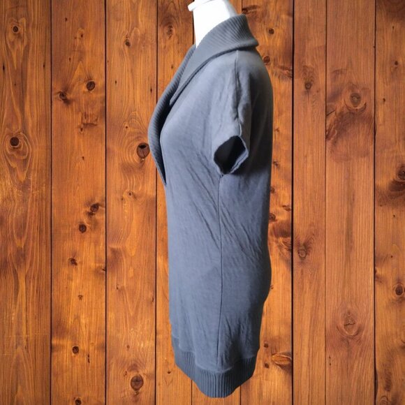 Free People Women's XS Shawl Collar Knit Ribbed Hem Mini Dress Short Sleeve Gray - Picture 7 of 8